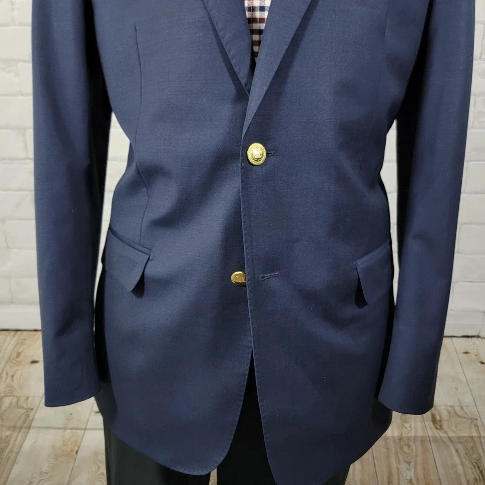Guy Laroche Paris Men's Sport Coat Blazer Two Button Navy Blue Wool Blend Sz 42L